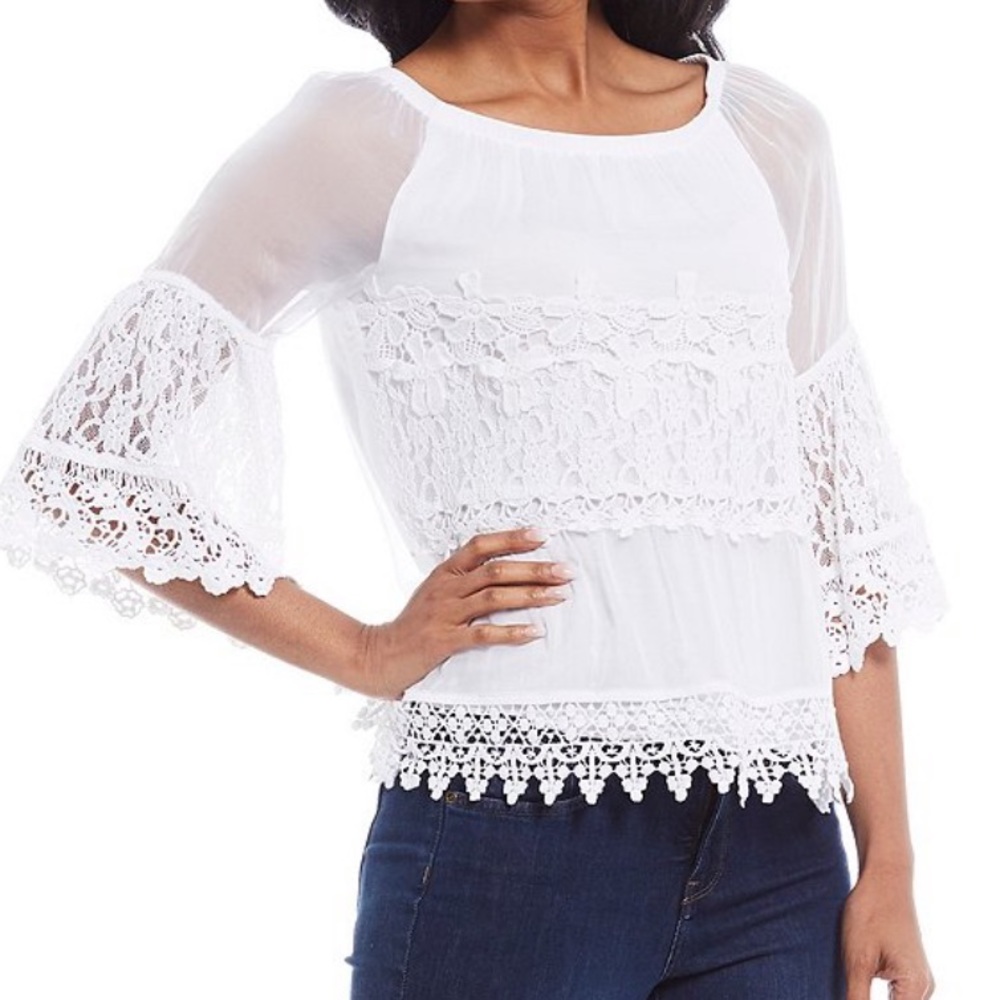 🤍NWT Ali Miles Tiered Lace 3-4 Sleeve Blouse 🤍